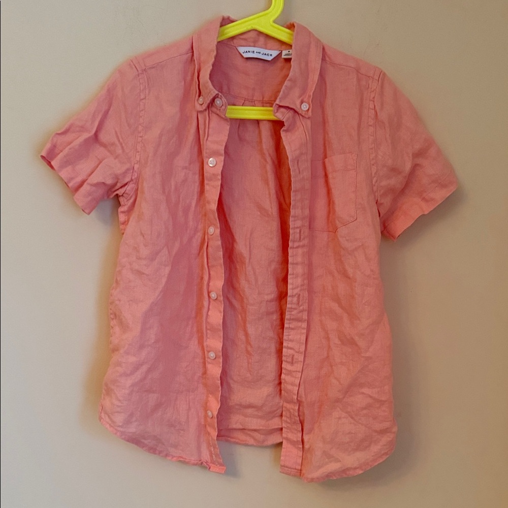 Janie and Jack Coral Kids Button Down Shirt Sz 8